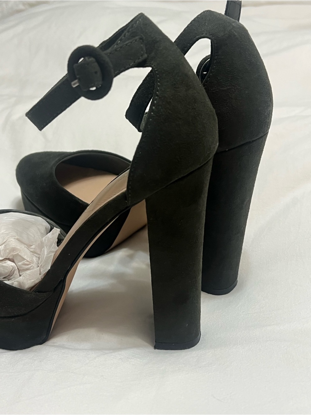 Aldo Forest Green Suede Platform Block Heels with Ankle Strap